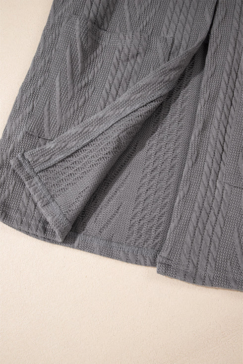 Medium Grey Solid Textured Open Front Cardigan with Pocket